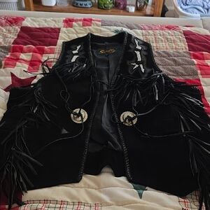 Scully Black Vest with Fringe and Embroidery Leather